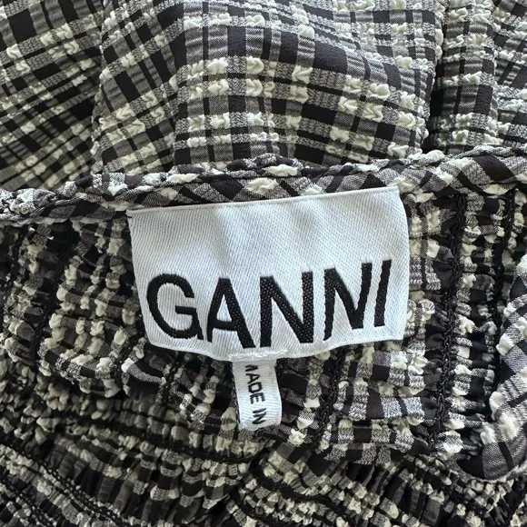 Ganni women’s stretch sheersucker smocked maxi dress size 36 black - Picture 7 of 9